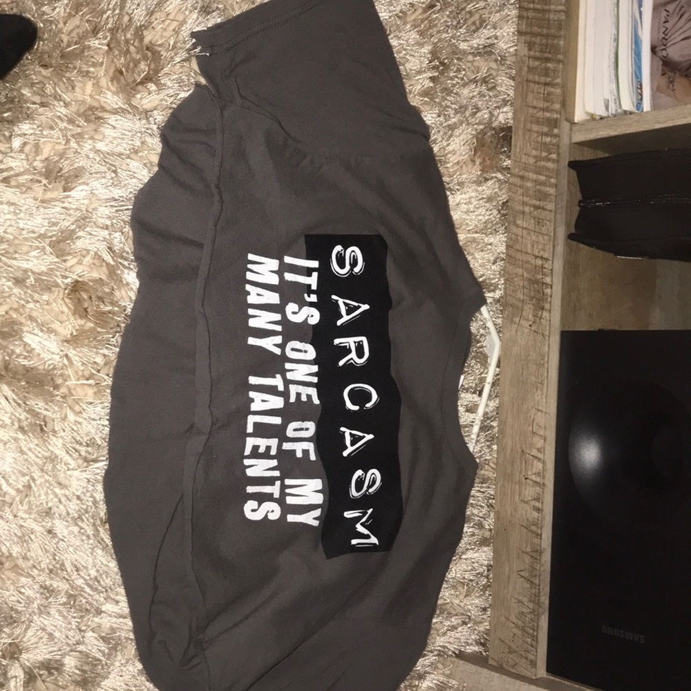 CROPPED, GREY LARGE SHIRT, WORN ONCE